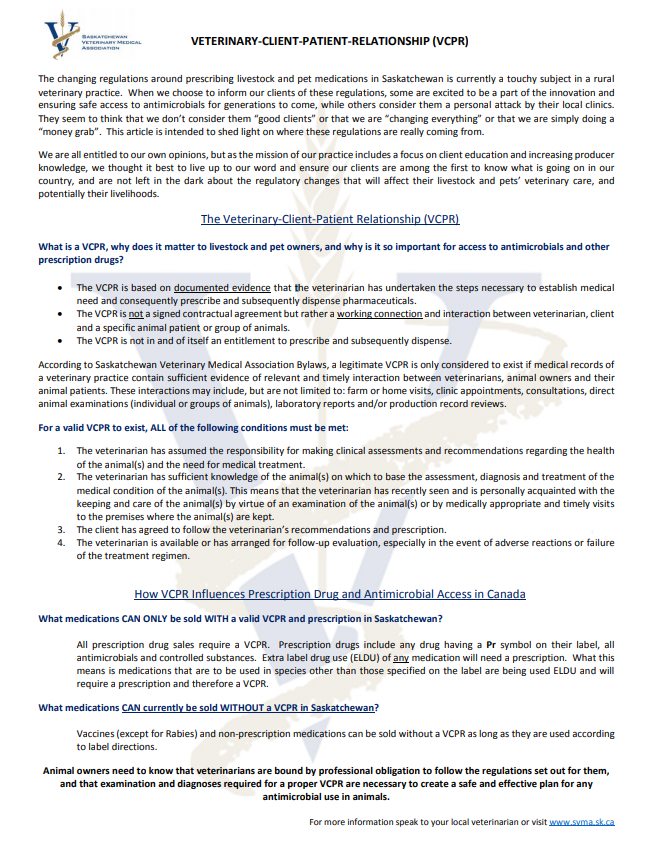 Battlefords Animal Hospital / Vet Client Patient Relationship (VCPR)